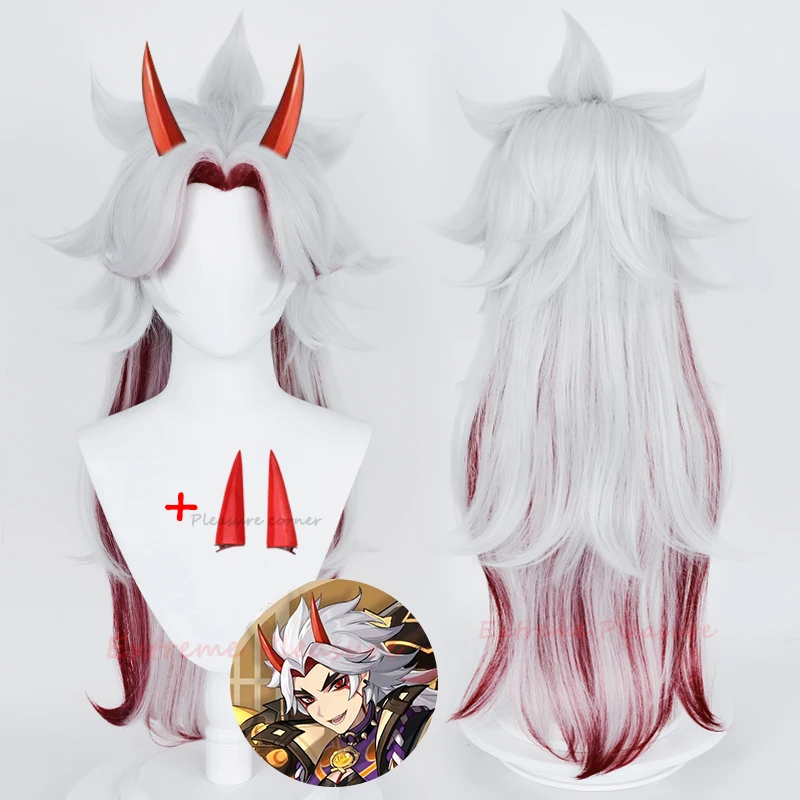 

Genshin Impact Arataki Itto Cosplay Wig Prop Accessories Heat Resistant wig Pre Styled Anime Wig Arataki itto Horn