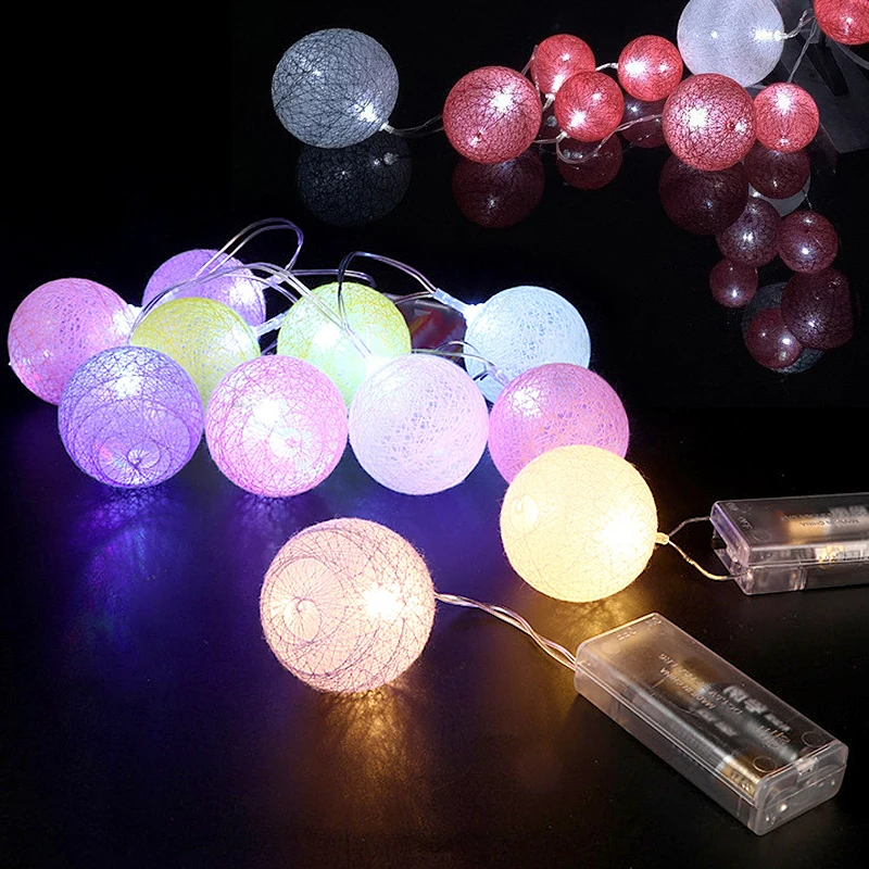 

1LED Cotton Ball Garland String Lights Christmas Fairy Lighting Strings for Outdoor Holiday Wedding Xmas Party Home Decoration
