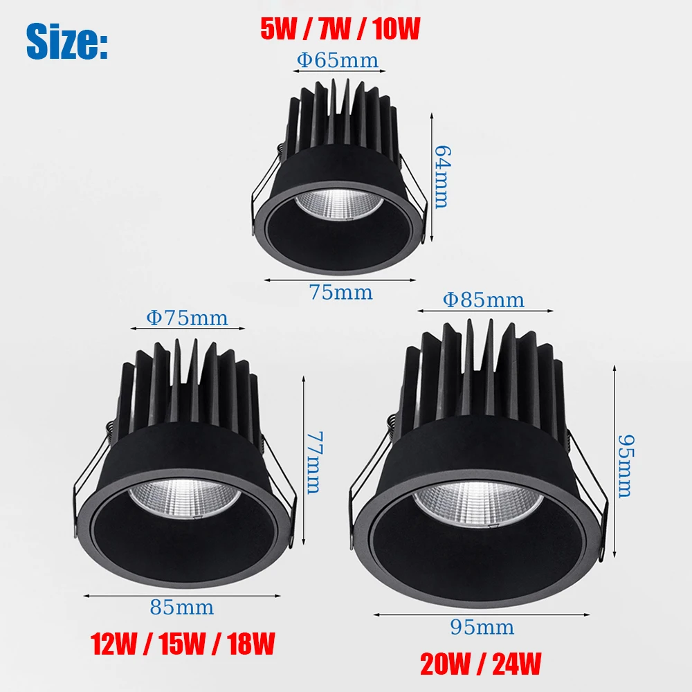 Dimmable Recessed COB LED Ceiling Spotlights 5W 7W 10W 12W 15W 18W LED Downlights 110~240V Lamp Showcase Decorative Lighting led downlight led spotlight