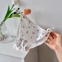 Lolita – culotte en coton à motif cerise pour femmes, sous-vêtements Sexy, blanc, rose, bretelles à lacets, doux, taille basse, Anime, tongs de demoiselle d'honneur 3