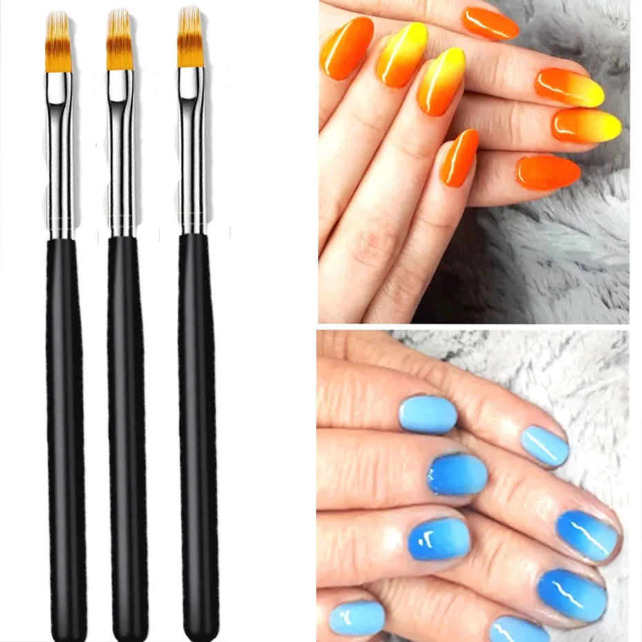 1Pc Professional Soft Gradient Nail Brush Silver Black Drawing Painting Nylon Hair Ombre Brush DIY Gradient UV Gel Nail Brush 3