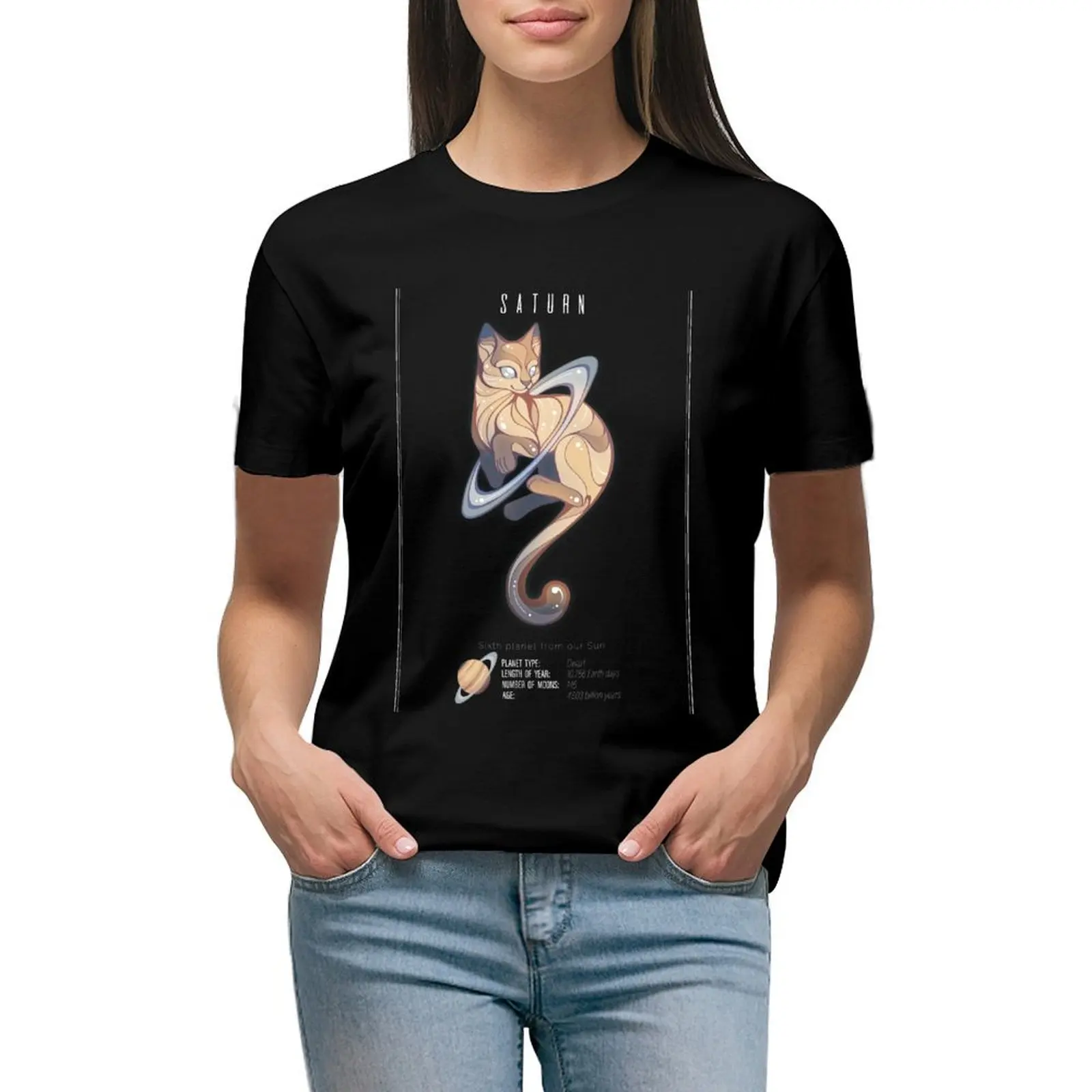 Saturn Cat Planet T-shirt anime clothes summer tops kawaii clothes Women's t-shirt