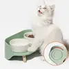 Cat Double Bowl Safety with Wood Stand and Silicone Mat Kitten Puppy Food Water Feeding Elevated Dish Dog Supplies Spill-Proof 6