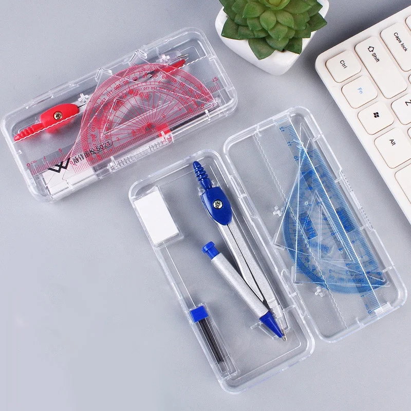Math Sets 7Pcs Set Student Ruler Set Compass Ruler Geometric Professional Drawing Tools Boxed Compass