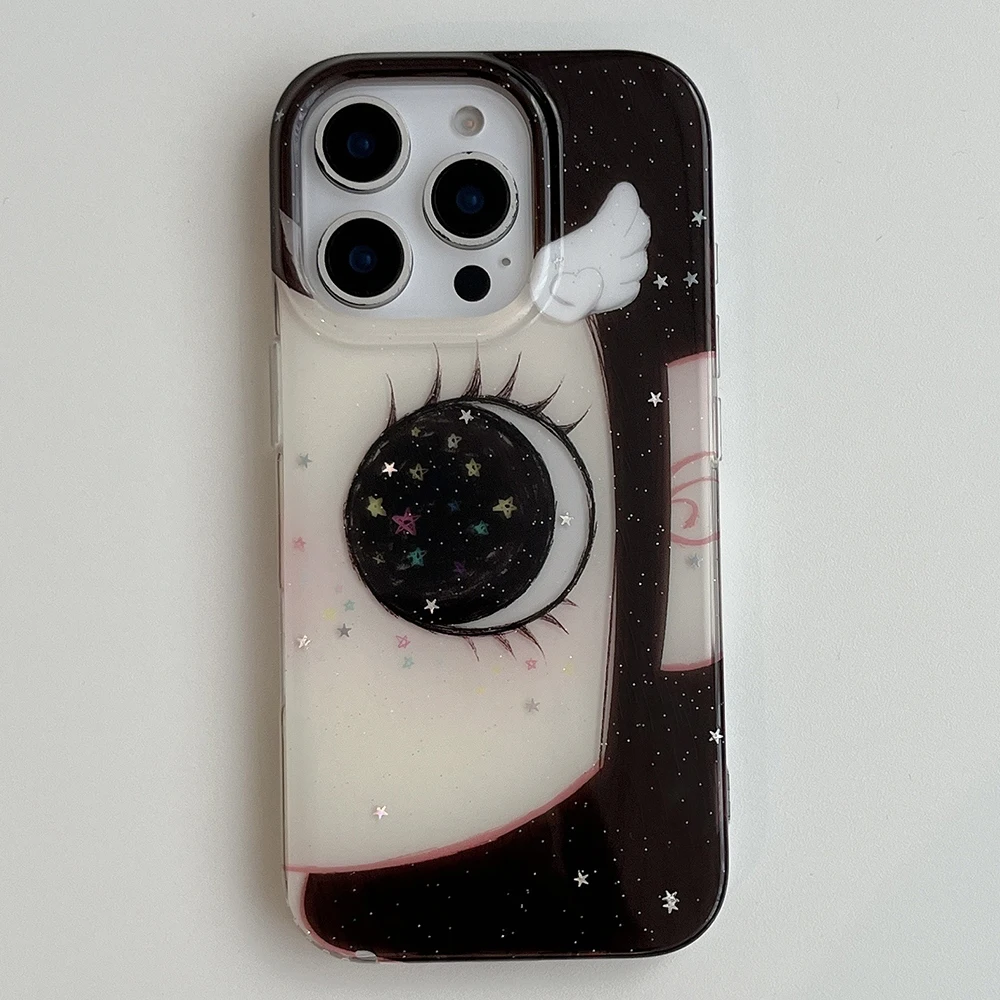 Cute Anime Shining Eyes Cartoon Phone Case with Glittering Comic Girl Design