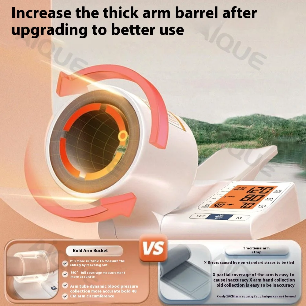 AiQUE Tunnel-Type Blood Pressure Monitor Digital Arm Tensiometer Medical Measure Device 198 Sets Memory Pressure Tonometer
