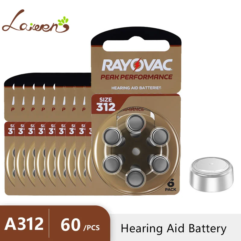 Hearing Aid Batteries 60 PCS Rayovac PEAK 1.45V High Performance 312 312A A312 PR41 Battery For BTE CIC RIC OE Hearing Aids