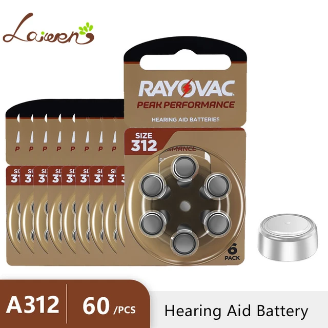 Rayovac Extra 312 60 PCS Performance Hearing Aid Batteries 1.45V 312A A312  PR41 Zinc Air Battery For BTE CIC RIC OE Hearing Ai