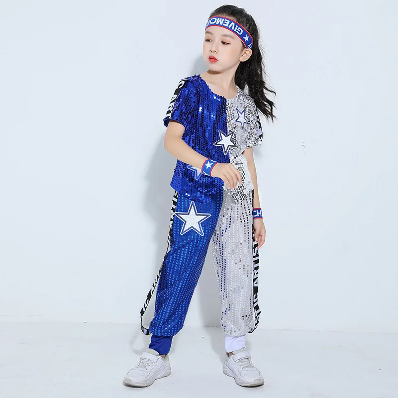 RUNQHUI Hiphop-broek, metallic, kinderen, modern danskostuum, jazz, glanzend, discooutfit, voor