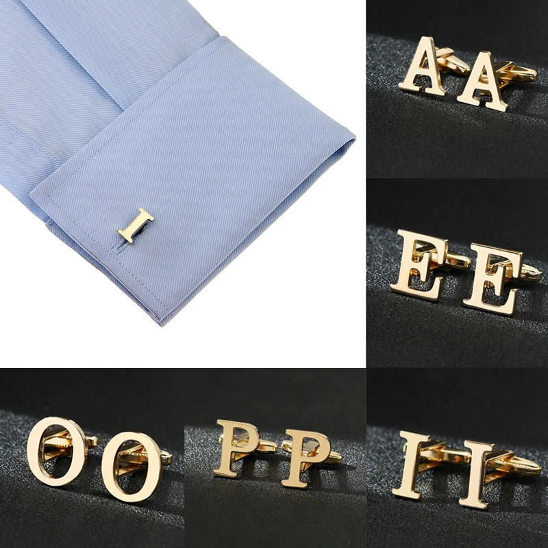 

Business Gold Color Shirt Cuff Links 26 Letters A-Z Cufflinks Men's French Shirt High Quality For Men Gift