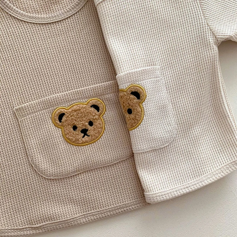Soft Waffle Baby Clothing Set Bear Tee and Shorts