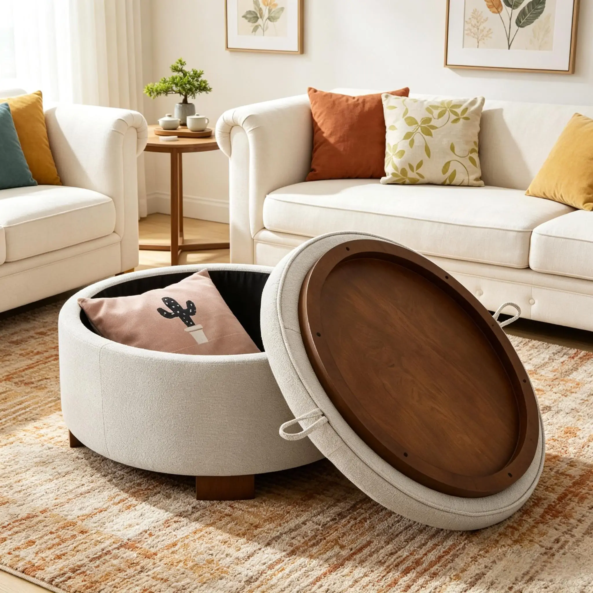 Round Storage Ottoman 1