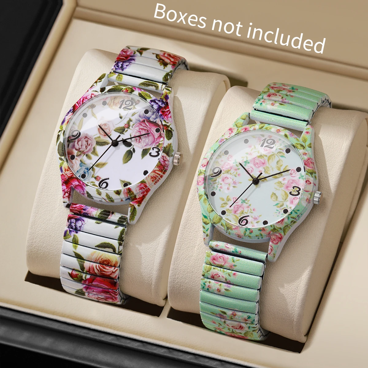 2pcs/set Women's Printed Watch Fashion Casual Digital Scale Dial Classic Trend Printed Quartz Watch Combination Set NO Box