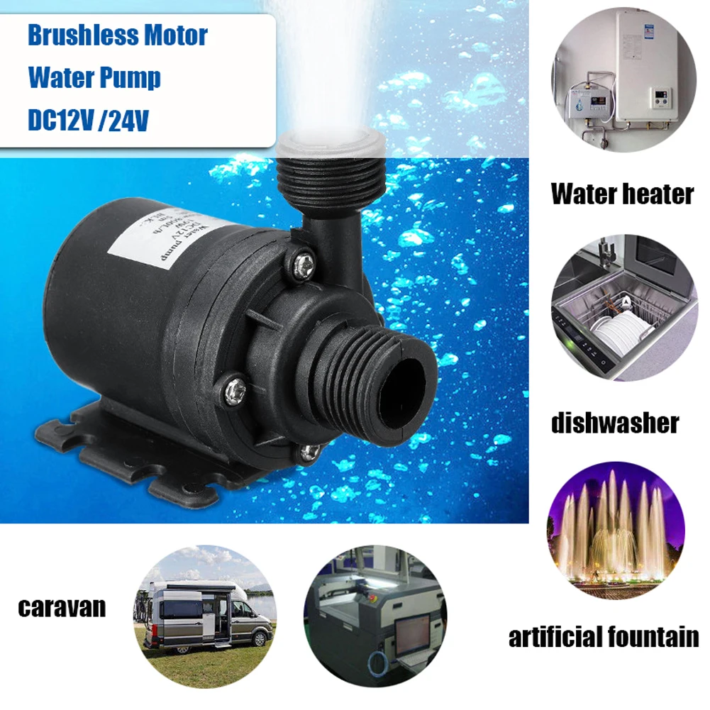 Ultra-tenang DC 12V/24V Mini Tanpa Sikat Motor Pompa Air Dapat Menyelam  800L/H Tanpa Sikat untuk Sistem Pendingin Pemanas Air Mancur Taman