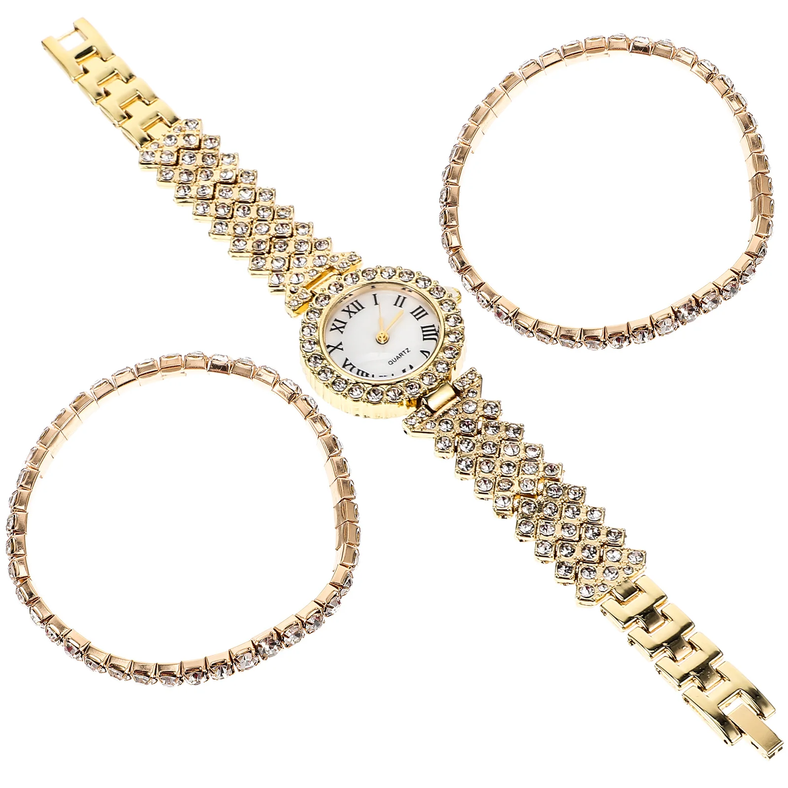 

2 Pcs Gifts Quartz Watch Bracelet for Girls Christmas Women Shiny Rhinestone Lovers
