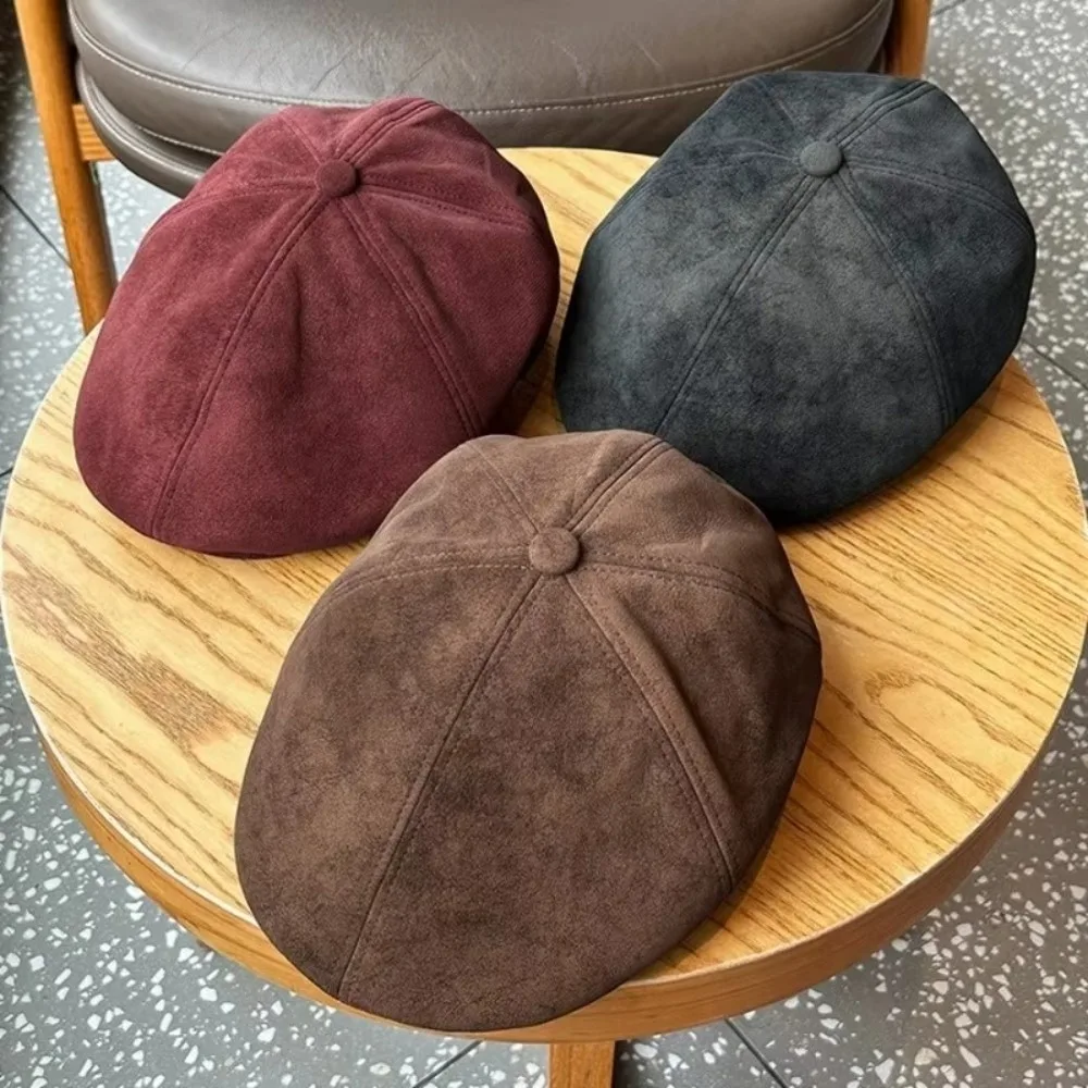 Trendiger Retro-Vorwärtshut, verstellbar, klassischer britischer Hut, Baskenmütze aus Wildlederimitat, Unisex – Detail 9