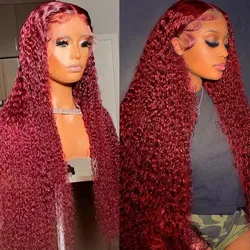 HD 13x4 Lace Frontal Human Hair Wig Water Wave Colored Burgundy Lace Front Wig Brazilian Red 99J Curly Human Hair Wigs For Women