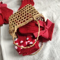 Baby Girls Knee High Socks Kids Cotton Red Big Bow Christmas Sock Solid Woolen Leg Warmers Girl Toddler Soft Socks For 0-3Years 4