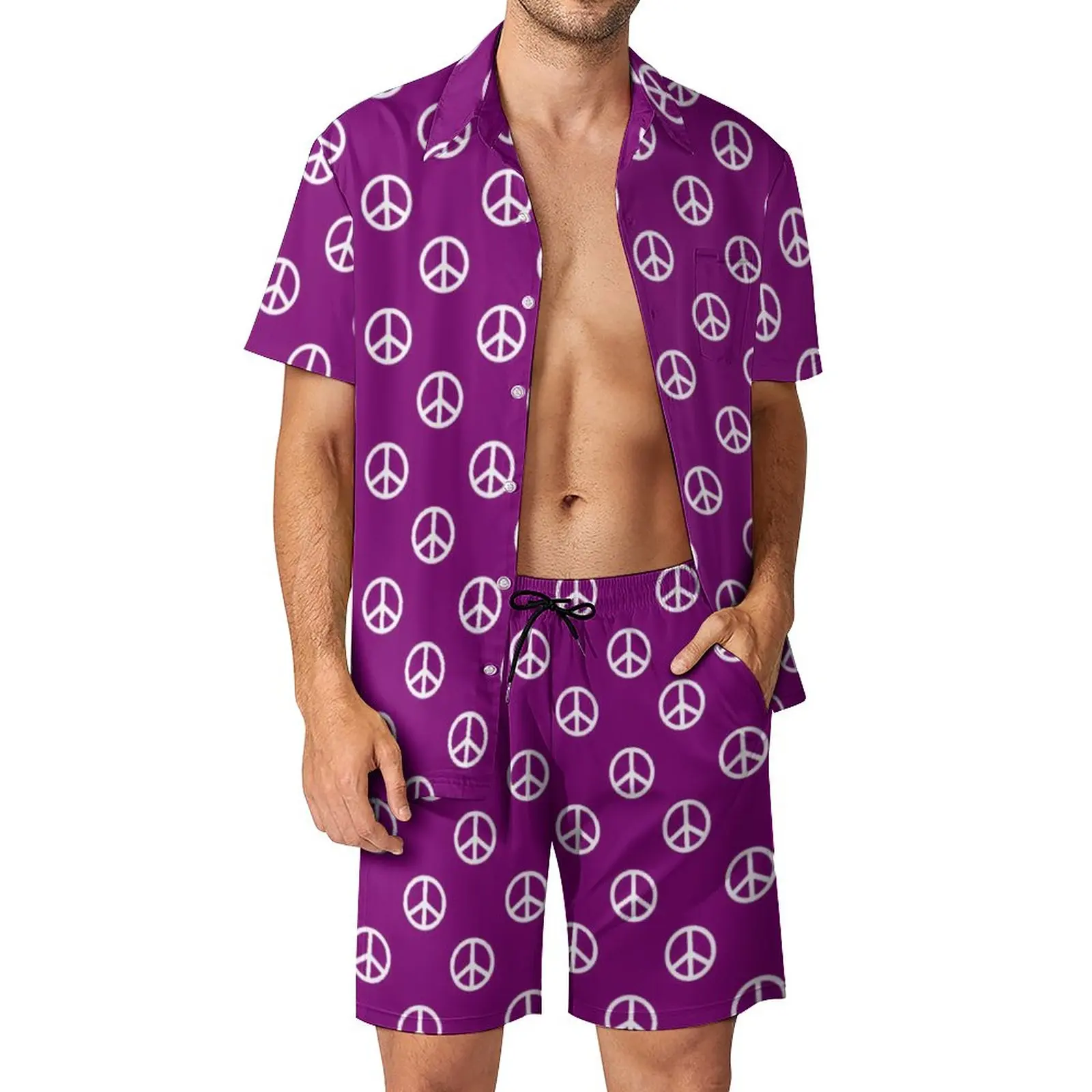 Flower Power Peace Men Sets Retro Hippy 70s Casual Shirt Set Trendy Beach Shorts Summer Graphic Suit 2 Piece Clothing Plus Size 4