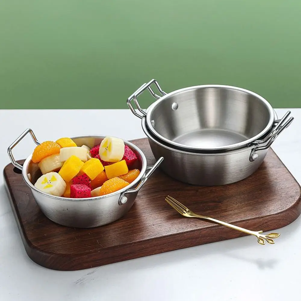 Stainless Steel Bowl 1Pcs with Handle Food Serving Korean Cuisine Sauce Seasoning Dish Kitchen Tableware