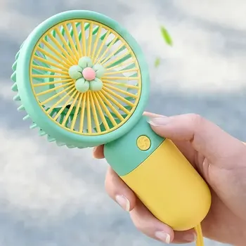 휴대용 선풍기 여름 꽃 컬러 블록, 미니 핸드헬드 소형 선풍기, 휴대용 USB 충전식 선풍기