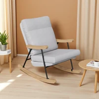 Кресло-качалка Comanlai — эргономичное кресло со спинкой из хлопка и льна, конструкция из массива дерева и металла, для гостиной/спальни