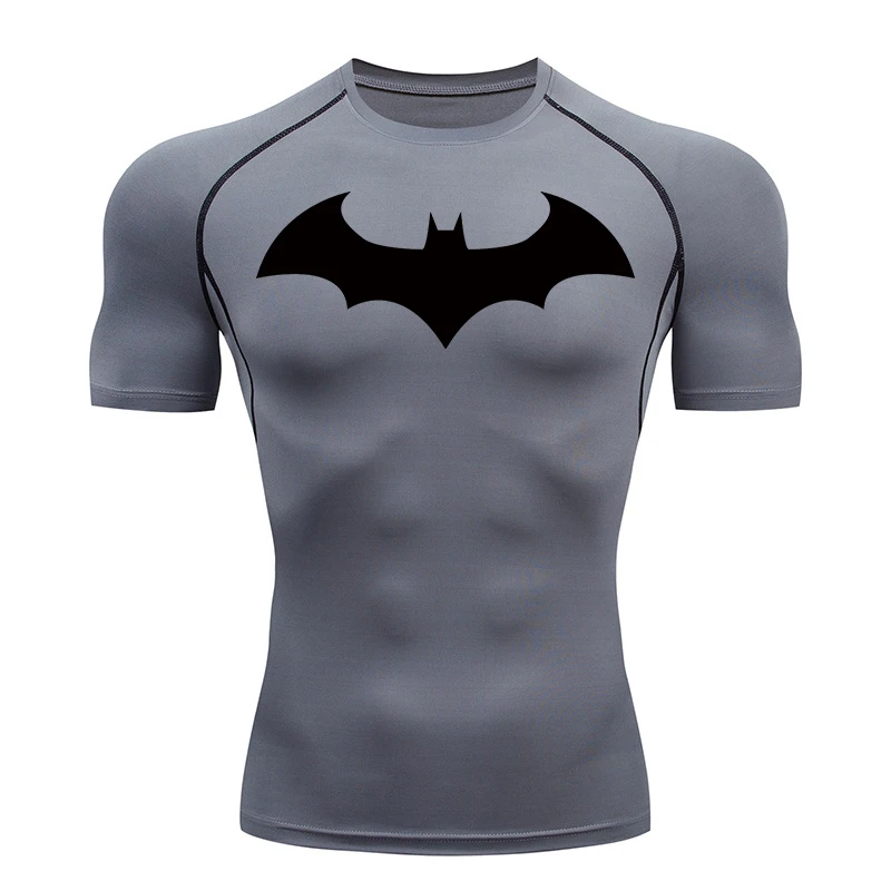 Men's Bat Graphic Compression Short Sleeve Workout Shirt - Quick Dry Athletic Tee