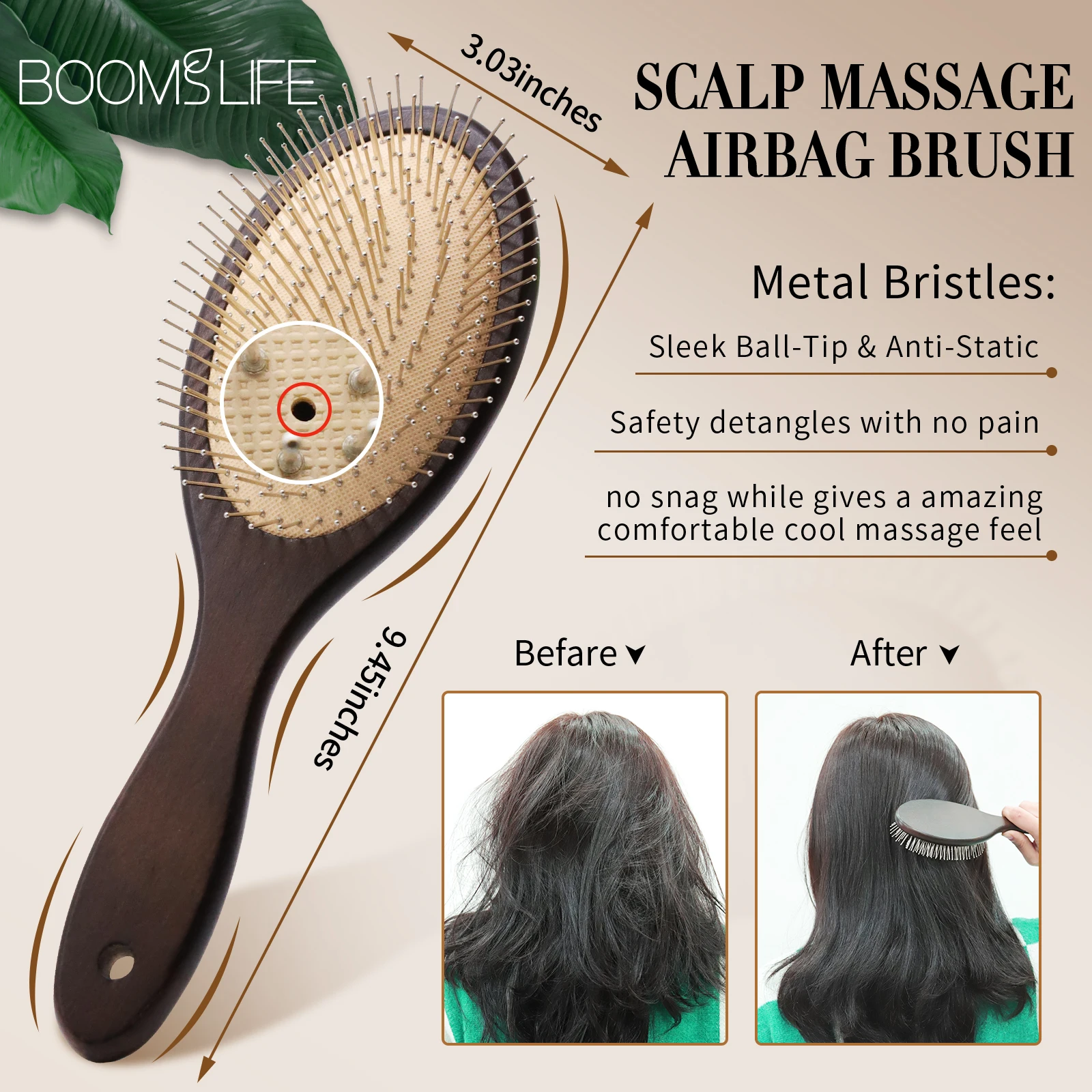 1PC Denman Head Massage Steel Hair Brush Wood With Needle Mini Pocket Scalp Airbag brush For Combing | Красота и здоровье