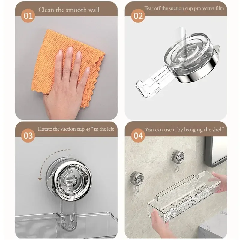 Shower Room Suction Cup Storage Shelf Basket Home Bathroom Organizer floating Shelf Decorative Easy Install Bathroom Accessories 6