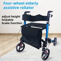 Four-legged Walking Assist Rollator Walker Aluminum Alloy Folding  Pulley Training Mobility Aid Small Wheelchair Walkers Rollato 1