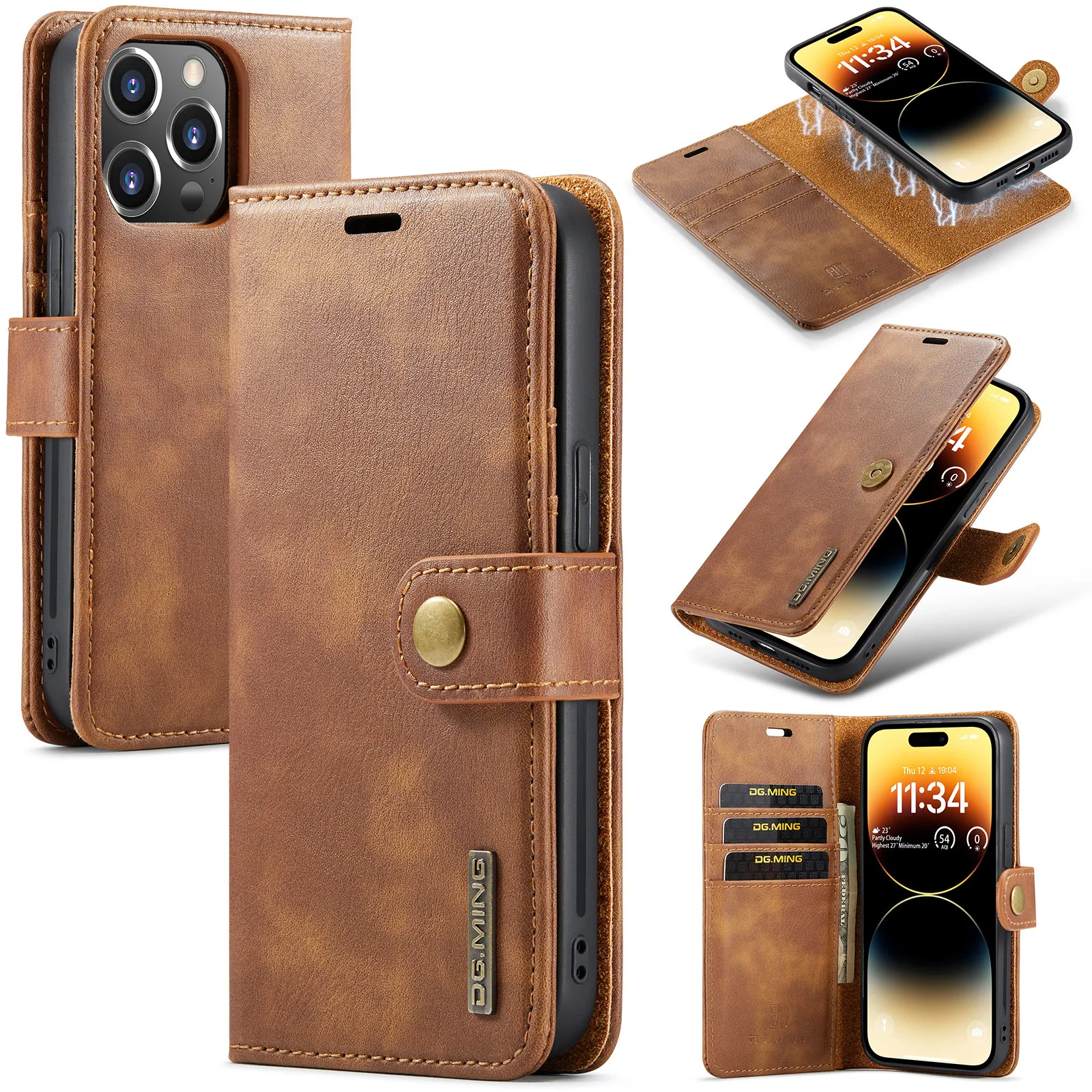 Versatile Detachable Leather Wallet Case with Magnetic Card Holder