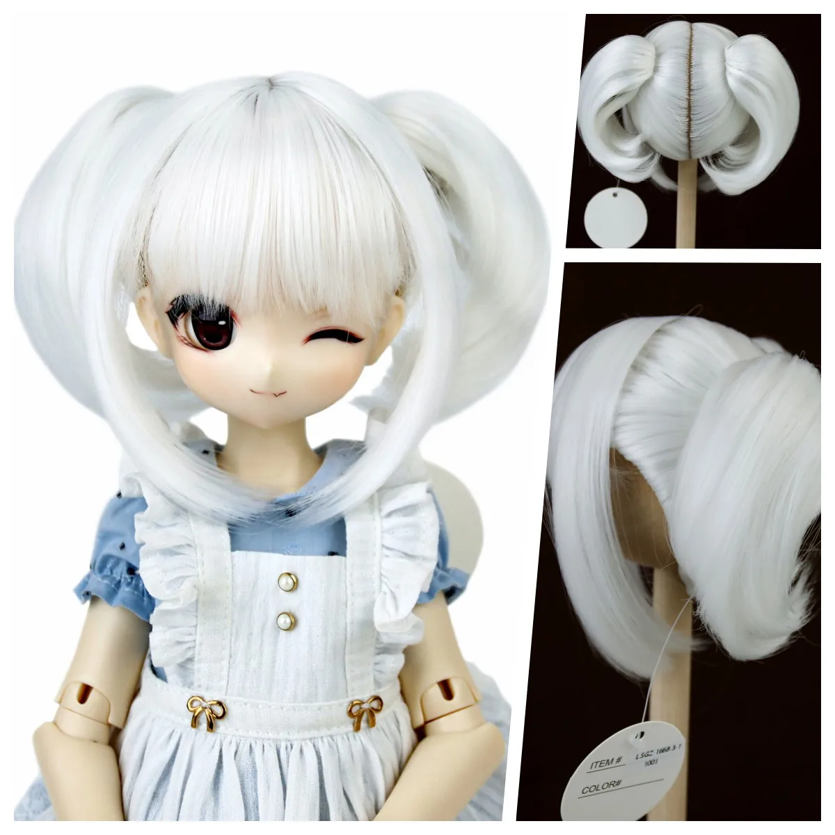 1/3 BJD Wigs 8-9 inch Head White Bobo With Pigtails Short Bangs Heat Resistant Fiber Hair For SD Dollfie Dream Doll Accessories