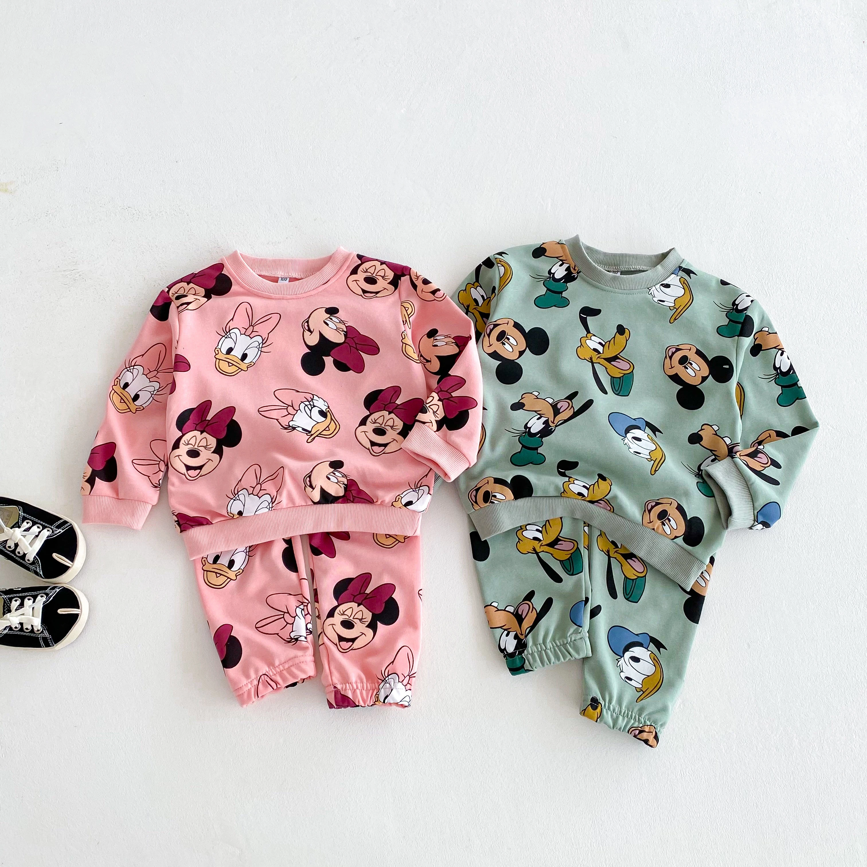 Full Printed Disney Cartoon Tracksuits Autumn Clothing Loose Fashion Kids Sweatshirt Set Toddler Costume Hoodie Pants Boy Girl
