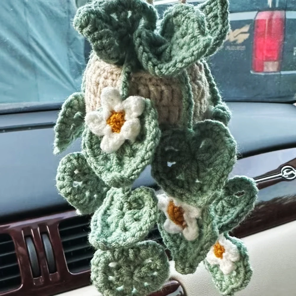 Crochet Daisy Plant Handmade Car Hanging Interior Decor Accessories For  Women Crochet Gadgets Succulent Plant Lover Gift - AliExpress