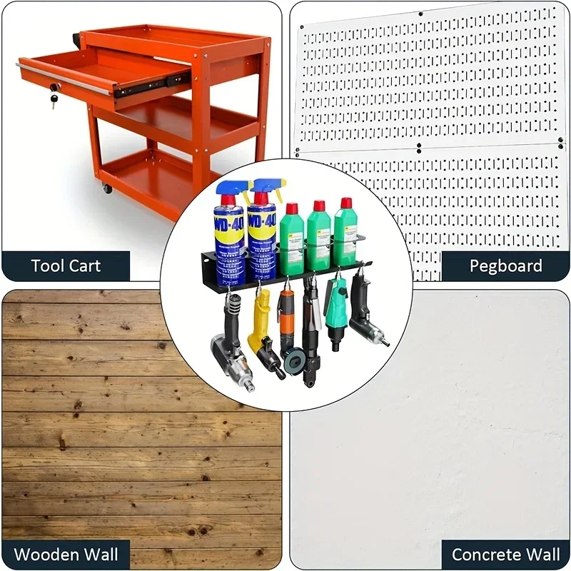 Pneumatic Tool Holder Aerosol Rack Combo Wall Mounted Metal Spray Can Bottle Holder Air Tool Organizer Rack For Garages