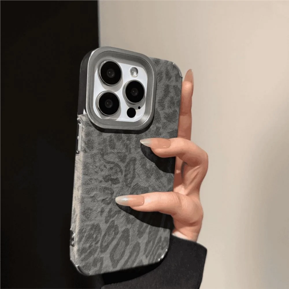 Luxury Cool Leopard Pattern Matte Plating Leather Texture Shockproof Phone Case