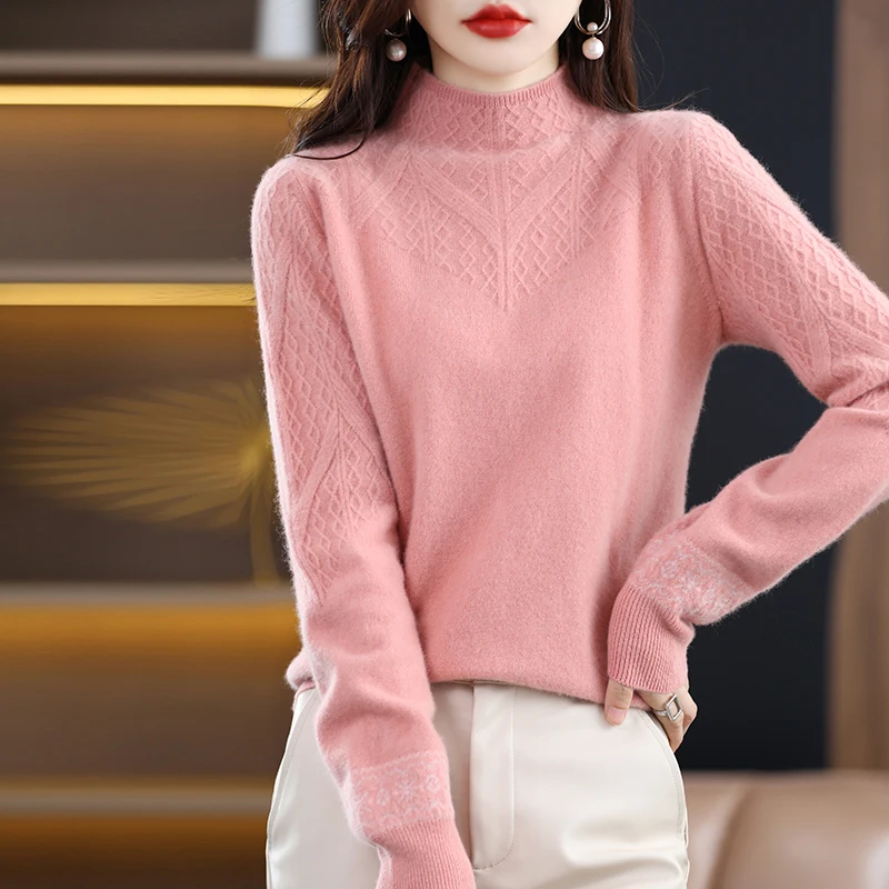 

Autumn And Winter New Women's Sweaters Wild Cashmere Sweater Half Turtleneck Short Pullover Knitted Top Loose Bottoming Shirt