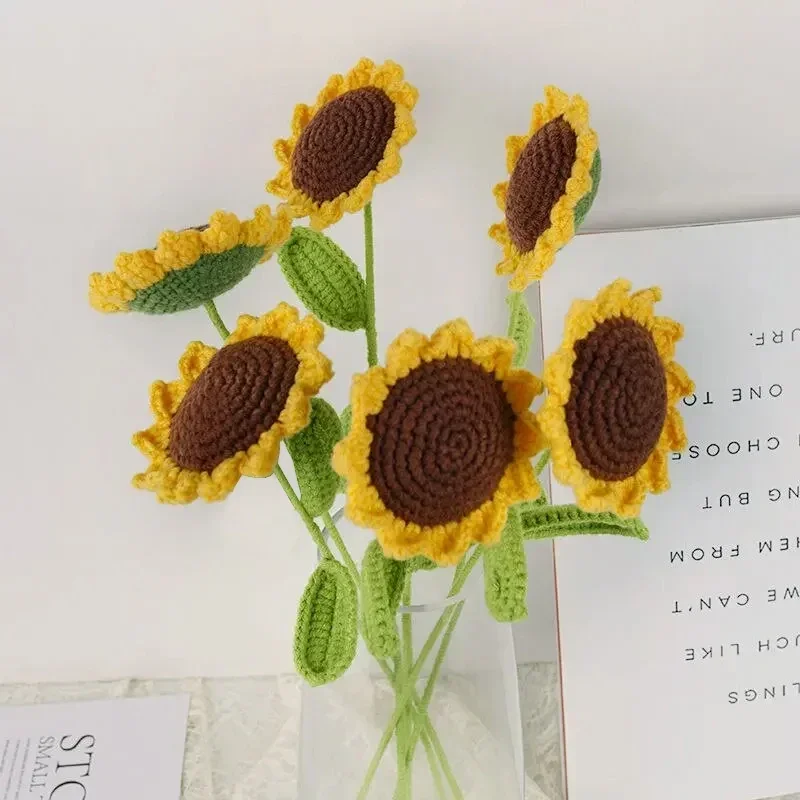 Sunflower Hand Woven Bouquet Creative Wool Knitting Flower Sunflower Decorations Teachers Day Mother S Day Birthday Gift