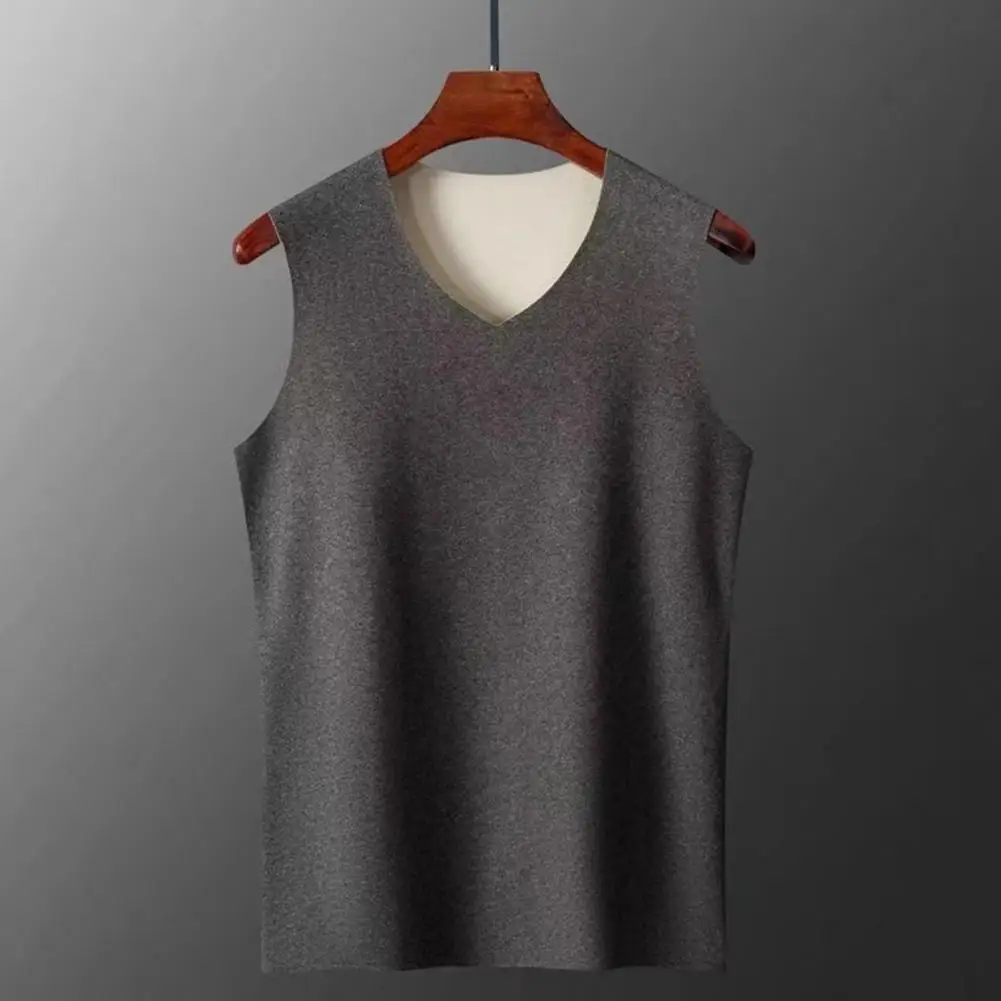 

Thickened Plush Vest Men's Seamless Cold-proof Thermal Vest with High Elasticity V Neck Slim Fit for Winter Fall Soft Warm Solid