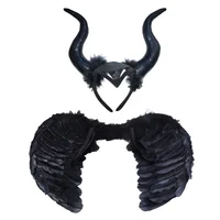 Vintage Wings Black Angel Costume Witch Devil Horns Hair Hoop Set Decorations Feather Black Swan Cosplay Halooween Accessories 1