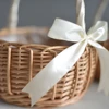 Wedding Flower Girl Basket with Ribbon Handle and Bowknot Natural Rattan Flower Basket for Wedding Ceremony Rustic Home Decor 3