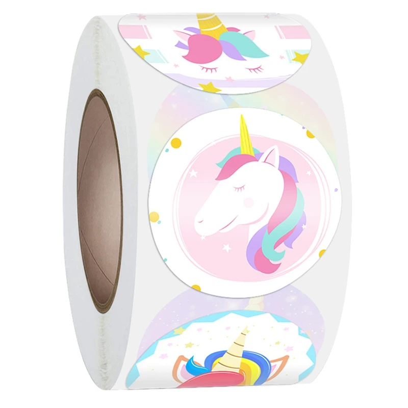 

100-500pcs Cute Cartoon Unicorn Sticker for Kids Round Thank You Stickers for Gift Sealing Cute Toy Game Tag Stationery Supplies