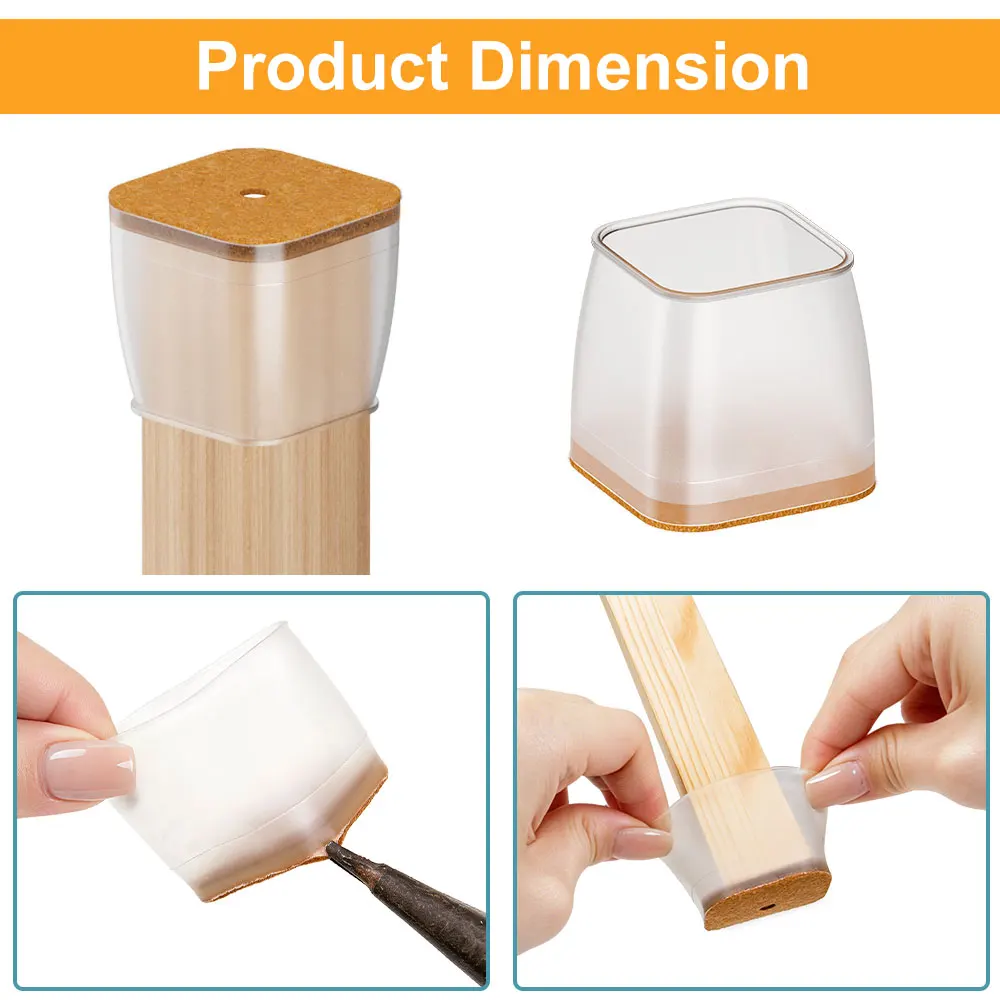 8Pcs 사각형 실리콘 의자 다리 캡 가구 발 커버 긁힘 방지 바닥 보호대 소음 감소 의자 발 슬리브