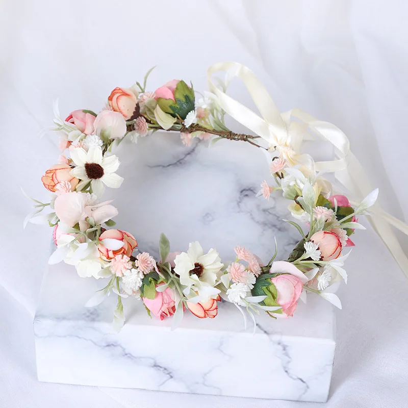 Corona Di Fiori Rosa Per Matrimonio E Sposa | Ghirlanda Floreale Regolabile Accessorio Capelli Per Donna E Ragazze, Fatto A Mano