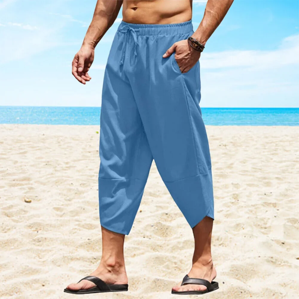 Hot Sale Mens Polyester Cotton Shorts 3/4 Summer Baggy Sweatshorts Trousers Solid Men Hip Hop Loose Long Streetwear Pants 2XL 4