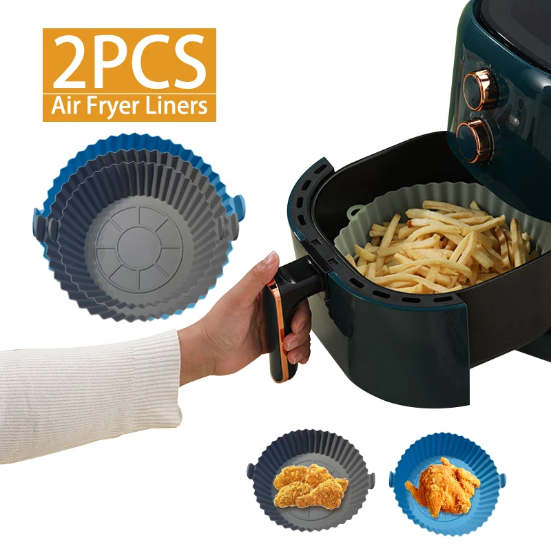 2PcsAirFryerSiliconeBasketSiliconeMoldsforAirFryerPizzaFried