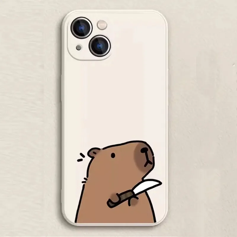 Whimsical Cartoon Capybara Couple Shockproof Phone Case - Soft & Durable Cover