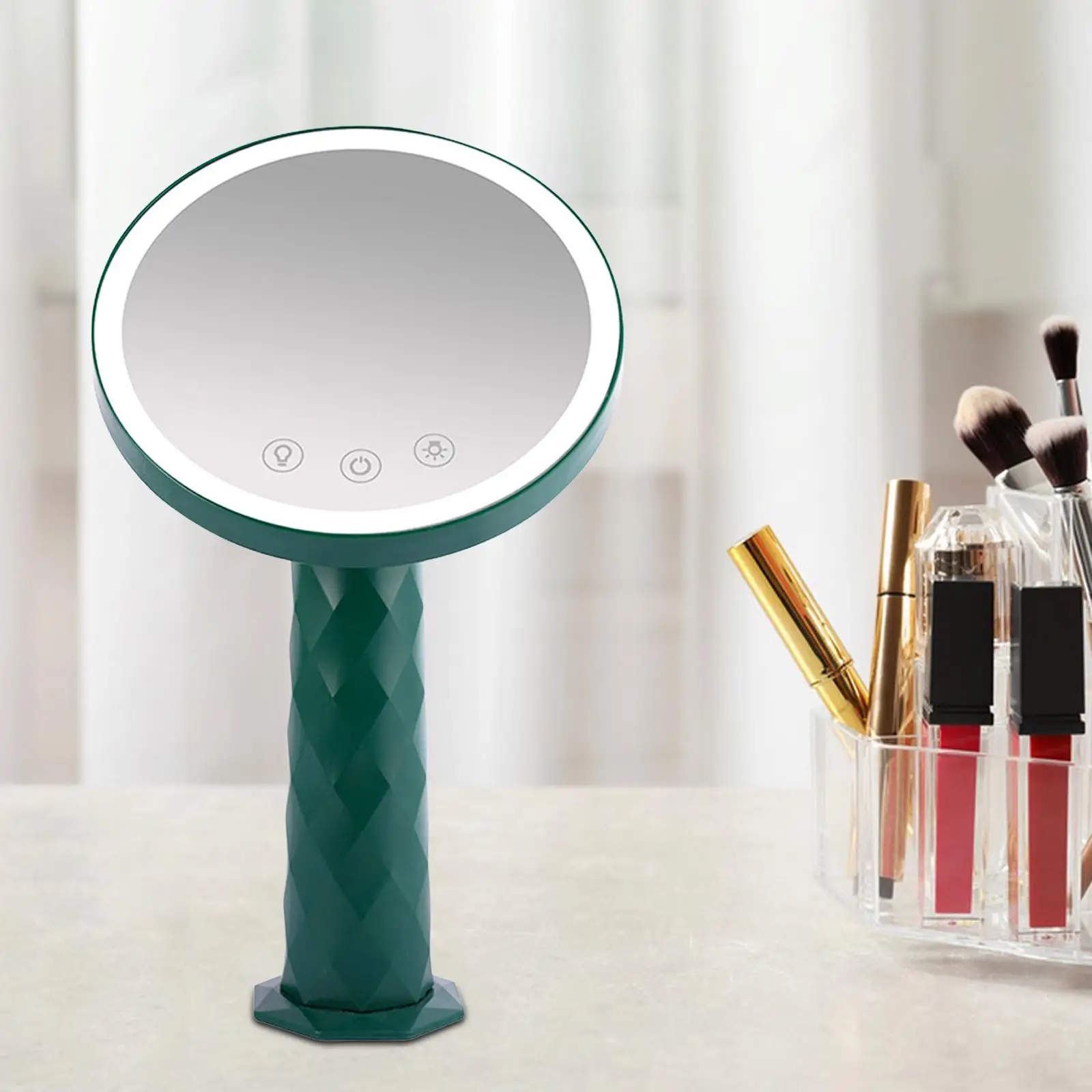 Vanity Mirror Rechargeable Dimmable Touch Screen Tabletop LED Mirror for Dressing Table Woman Gift Bathroom Bedroom Travelling