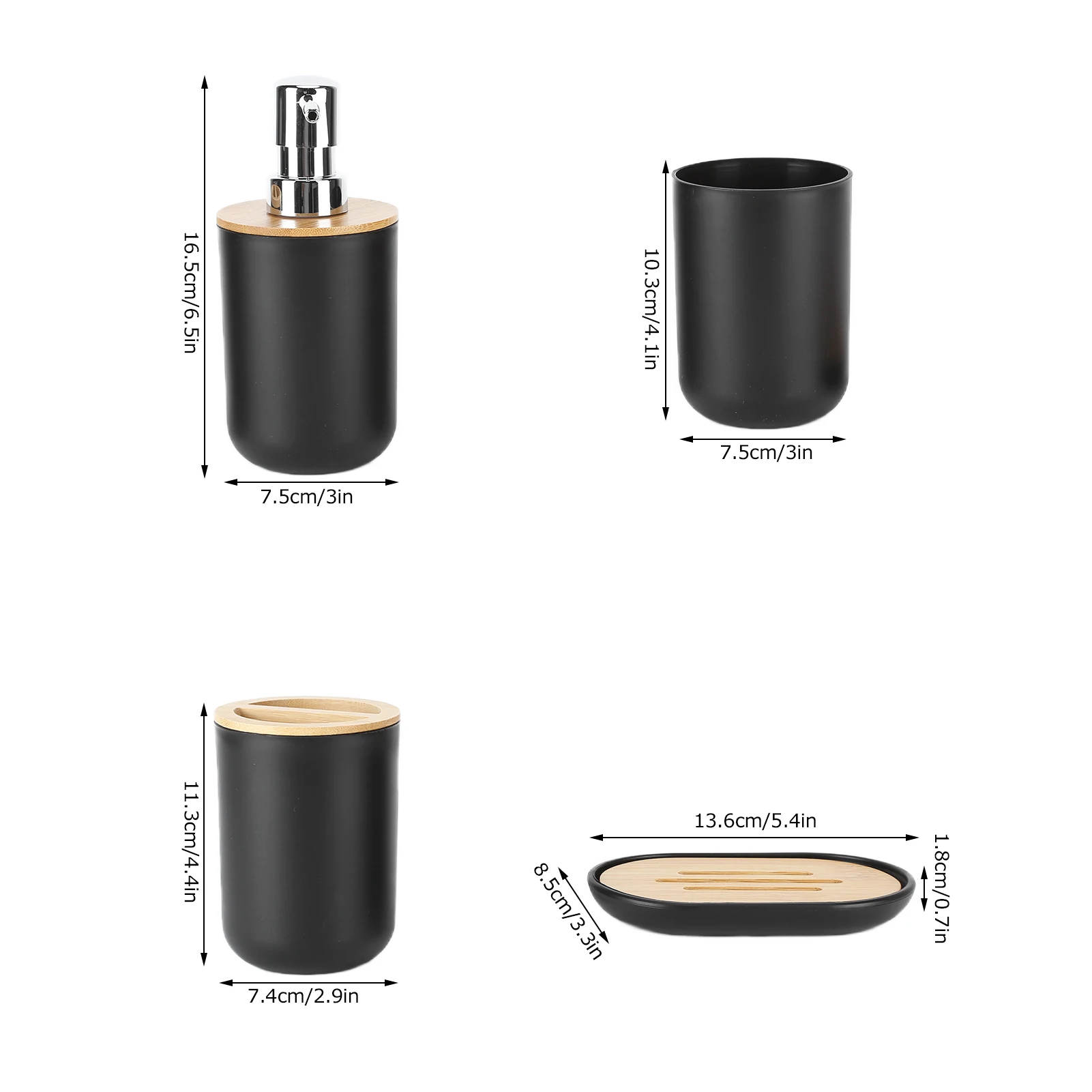 Bamboo Waterproof Bathroom Accessory Set Toothbrush Holder Dispenser Image 8