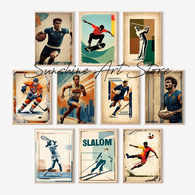 Sports Rugby Track and Field Ski Skate Vintage Poster Canvas Printing Vintage Style Sports Home Room Wall Decor Men Cave Decor